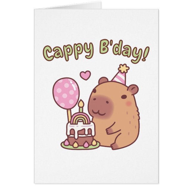 Cute Capybara Rainbow Birthday Cake Cappy Bday Cards (Front)