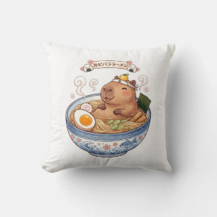 Cute Capybara Ramen Bowl Japanese Kawaii Anime Foo Throw Pillow