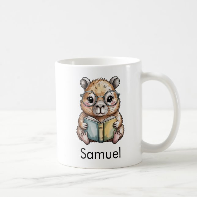 Cute Capybara Reading a Book Custom Coffee Mug (Right)