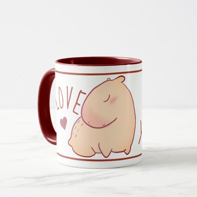 Cute capybara red Two-Tone Mug (Front Left)