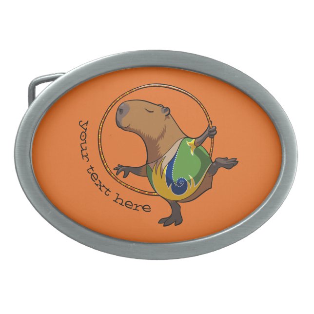 Cute Capybara Rhythmic Gymnastics Hoop Cartoon Belt Buckle (Front)