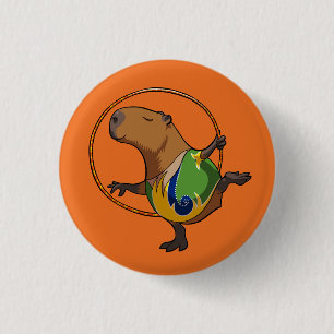 Cute Capybara Rhythmic Gymnastics Hoop Cartoon Button