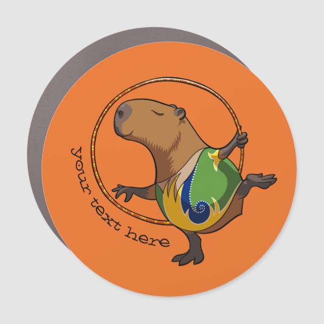 Cute Capybara Rhythmic Gymnastics Hoop Cartoon Car Magnet (Front)