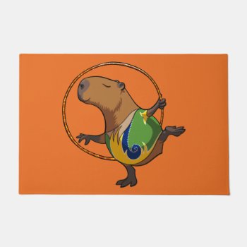 Cute Capybara Rhythmic Gymnastics Hoop Cartoon Doormat by NoodleWings at Zazzle