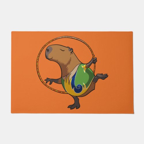 Cute Capybara Rhythmic Gymnastics Hoop Cartoon Doormat