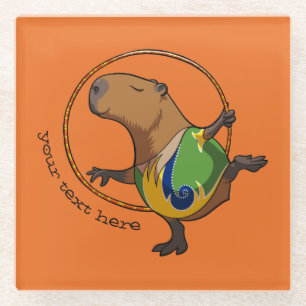Cute Capybara Rhythmic Gymnastics Hoop Cartoon Glass Coaster