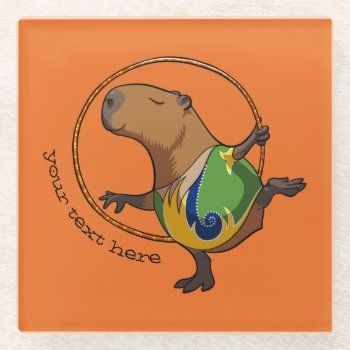 Cute Capybara Rhythmic Gymnastics Hoop Cartoon Glass Coaster by NoodleWings at Zazzle