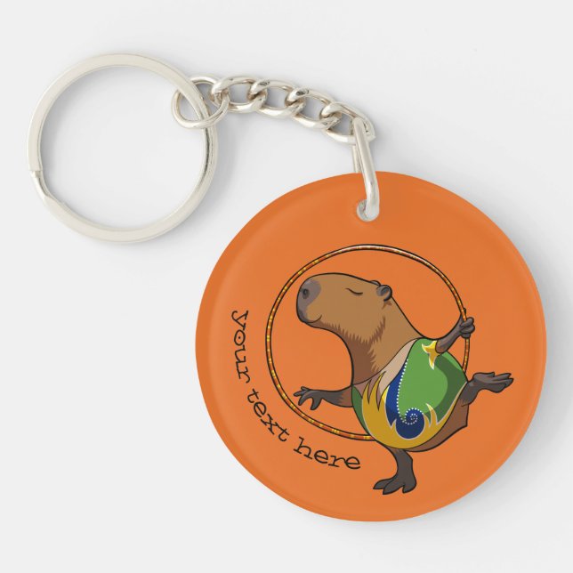 Cute Capybara Rhythmic Gymnastics Hoop Cartoon Keychain (Front)