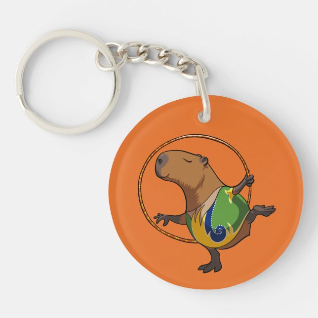 Cute Capybara Rhythmic Gymnastics Hoop Cartoon Keychain (Front)