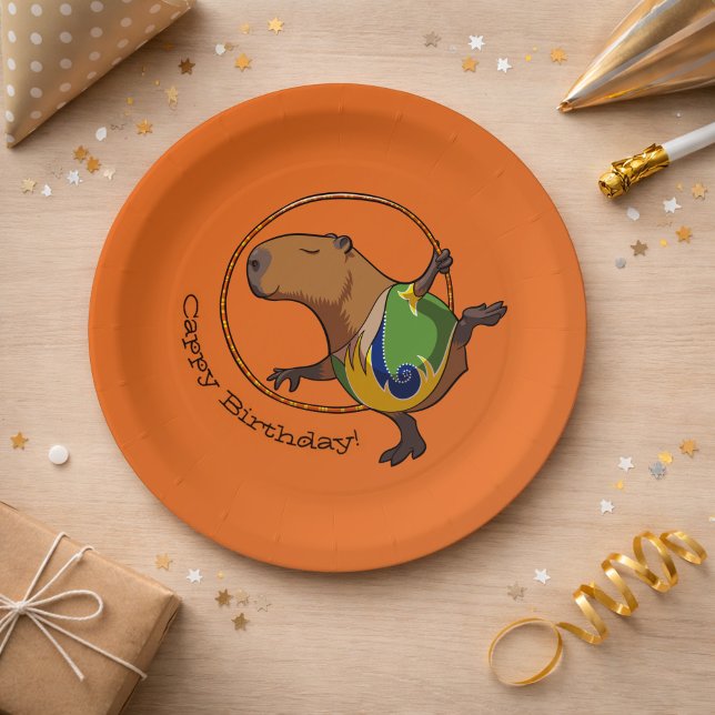Cute Capybara Rhythmic Gymnastics Hoop Cartoon Paper Plates (Creator Uploaded)
