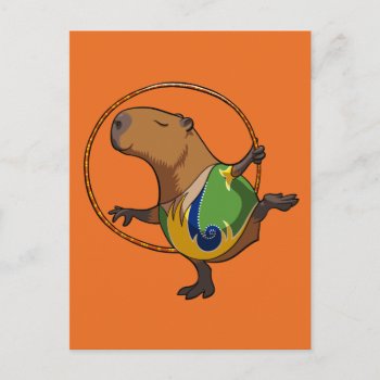 Cute Capybara Rhythmic Gymnastics Hoop Cartoon Postcard by NoodleWings at Zazzle