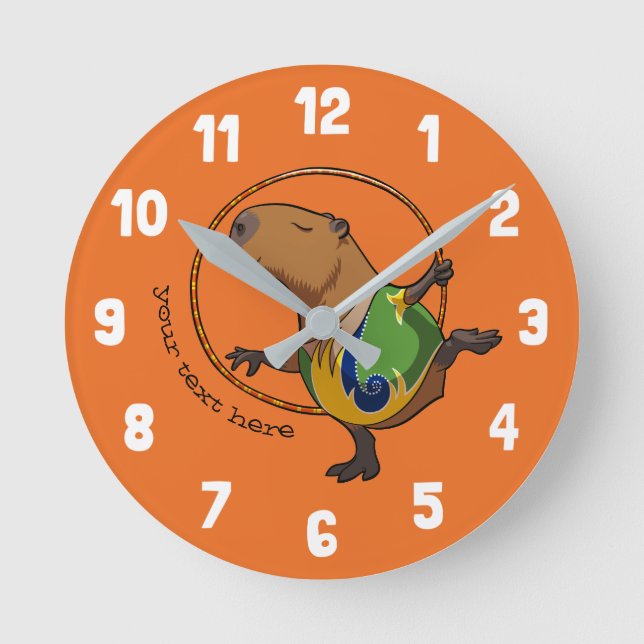 Cute Capybara Rhythmic Gymnastics Hoop Cartoon Round Clock (Front)