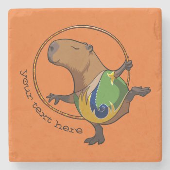 Cute Capybara Rhythmic Gymnastics Hoop Cartoon Stone Coaster by NoodleWings at Zazzle
