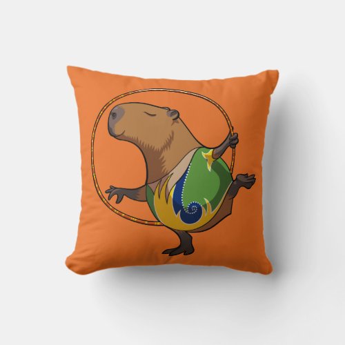 Cute Capybara Rhythmic Gymnastics Hoop Cartoon Throw Pillow