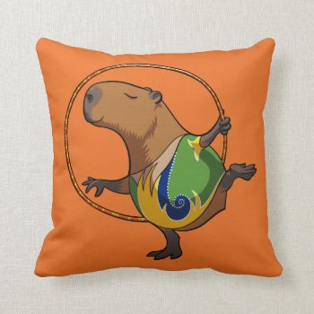 Cute Capybara Rhythmic Gymnastics Hoop Cartoon Throw Pillow by NoodleWings at Zazzle