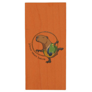 Cute Capybara Rhythmic Gymnastics Hoop Cartoon Wood Flash Drive