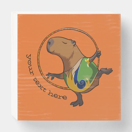 Cute Capybara Rhythmic Gymnastics Hoop Cartoon Wooden Box Sign