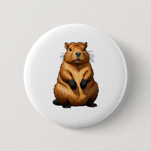 Cute Capybara Rodent Animal Illustration Button