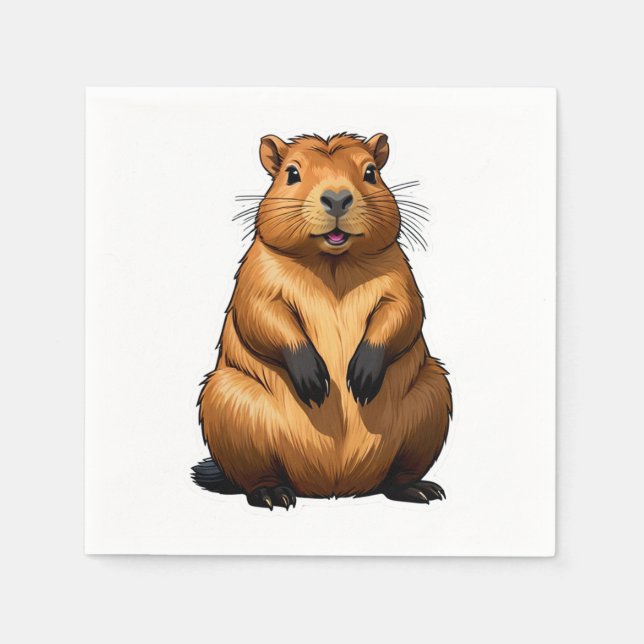 Cute Capybara Rodent Animal Illustration Napkins (Front)