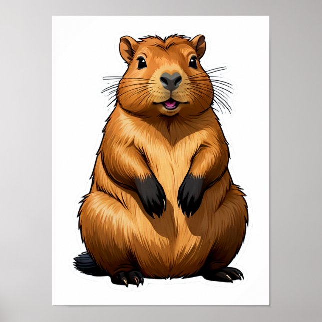 Cute Capybara Rodent Animal Illustration Poster (Front)