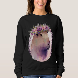 Cute Capybara Rodent Flower Crown Floral Watercolo Sweatshirt