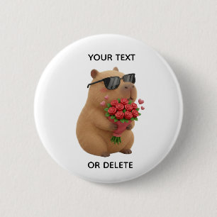 Cute Capybara Rose Bouquet Valentine Pin Button