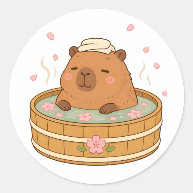 Cute Capybara Sakura Onsen Cherry Blossom Sticker (Front)