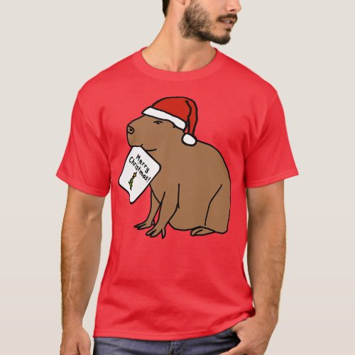 Cute Capybara says Merry Christmas T_Shirt