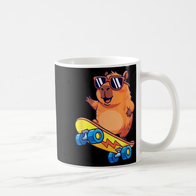 Cute Capybara Skateboarding Chill Animal Lover Art Coffee Mug (Right)