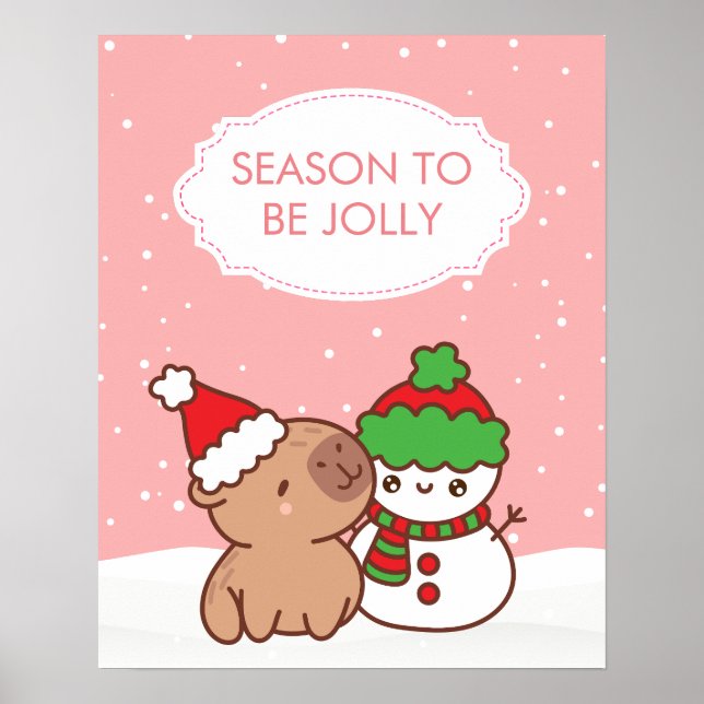Cute Capybara & Snowman Winter Poster (Front)