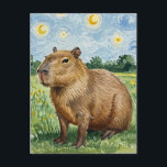 Cute Capybara Starry Night van Gogh Postcard<br><div class="desc">Cute Capybara Starry Night Vincent van Gogh Postcard for Postcrossing</div>