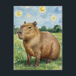 Cute Capybara Starry Night van Gogh Postcard<br><div class="desc">Cute Capybara Starry Night Vincent van Gogh Postcard for Postcrossing</div>