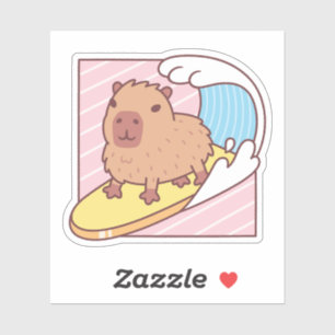 Cute Capybara Surfing On Surfboard Sticker