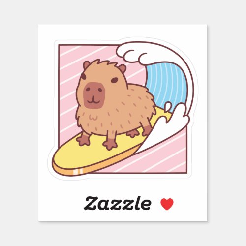 Cute Capybara Surfing On Surfboard Sticker