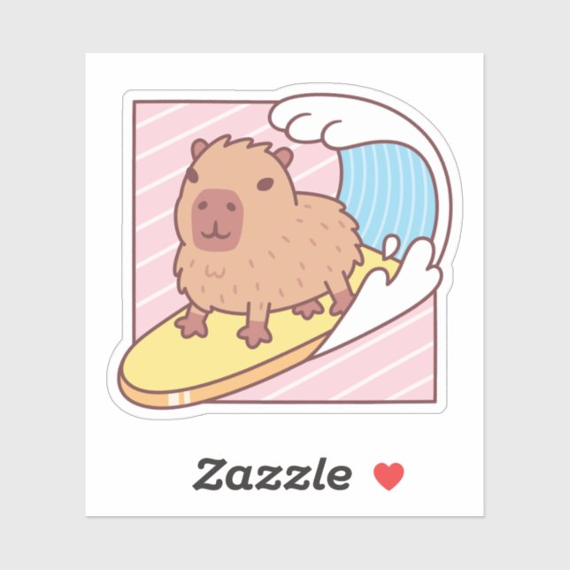 Cute Capybara Surfing On Surfboard Sticker (Sheet)