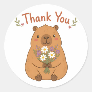 Cute Capybara Thank You Wildflowers Sticker