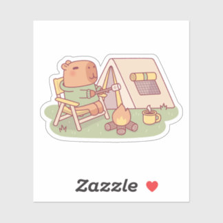 Cute Capybara Toasting Marshmallow At Campfire Sticker
