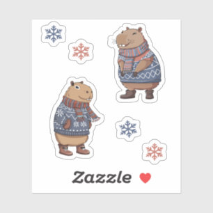 Cute capybara wearing winter clothes stickers