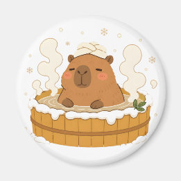 Cute Capybara Winter Onsen Snow Hot Spring Magnet