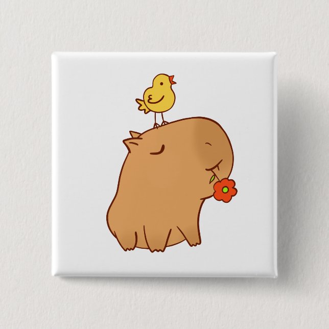 Cute capybara with a bird a and flower button (Front)