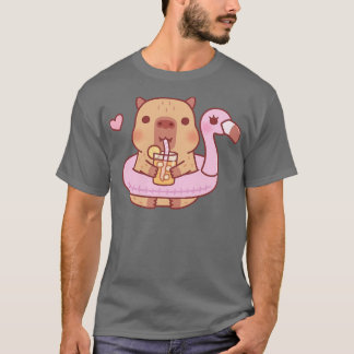 Cute Capybara With Flamingo Pool Float For Summer T-Shirt