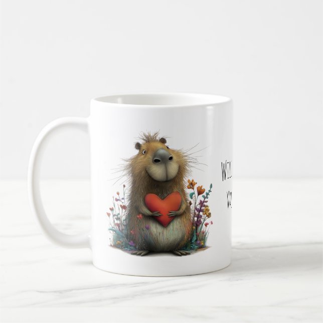 Cute Capybara with Heart Will You Be My Valentine? Coffee Mug (Left)