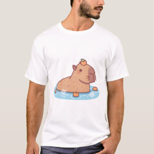 Cute Capybara With Orange On Head Chilling In Hot T-Shirt
