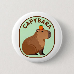 Cute Capybara with Orange On Head Funny Animal Button