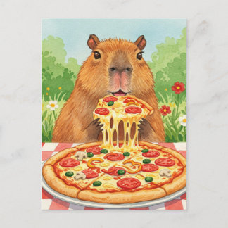 Cute Capybara with Pizza Postcard