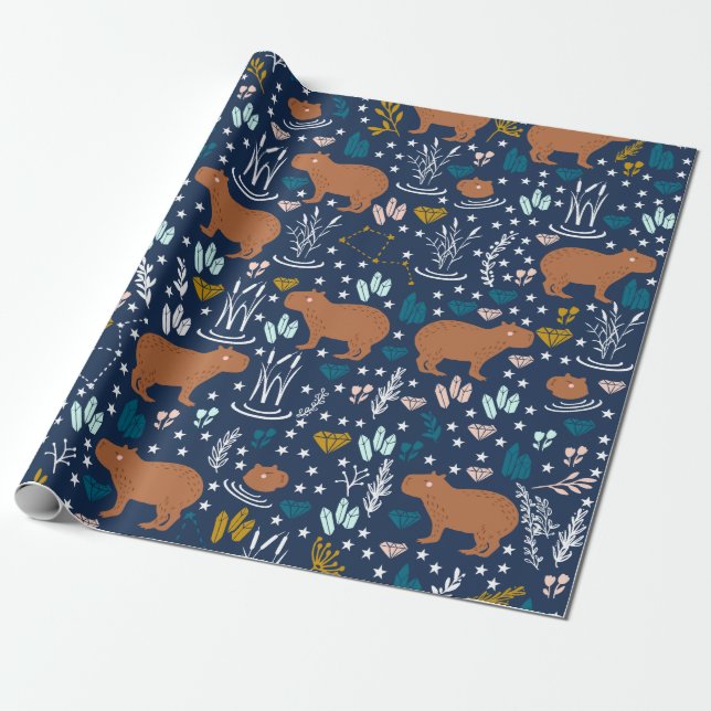 Cute Capybara Wrapping Paper (Unrolled)