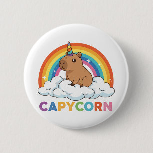 Cute Capycorn Capybara Unicorn Rainbow Button