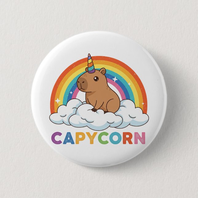Cute Capycorn Capybara Unicorn Rainbow Button (Front)