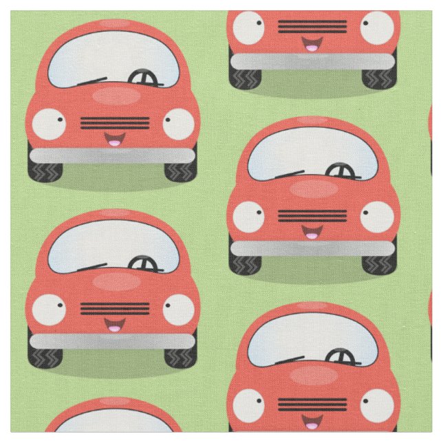 Cute car cartoon pattern fabric (Close Up)