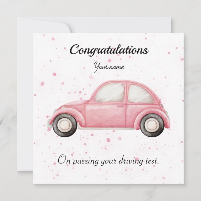 Cute car driving test congratulations cards (Front)